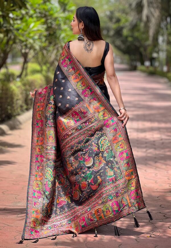 Zade Black Pashmina kashmiri silk zari woven saree🆕 - Image 4