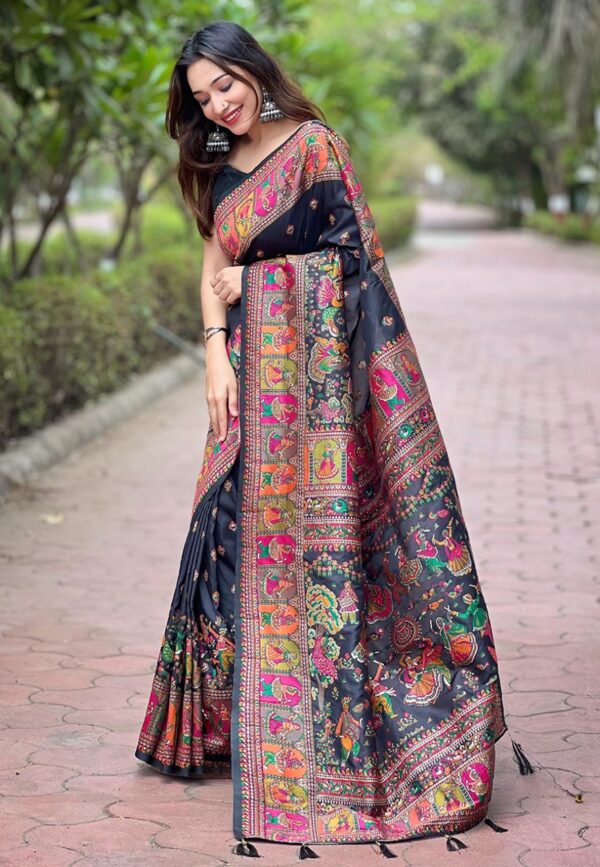Zade Black Pashmina kashmiri silk zari woven saree🆕 - Image 3