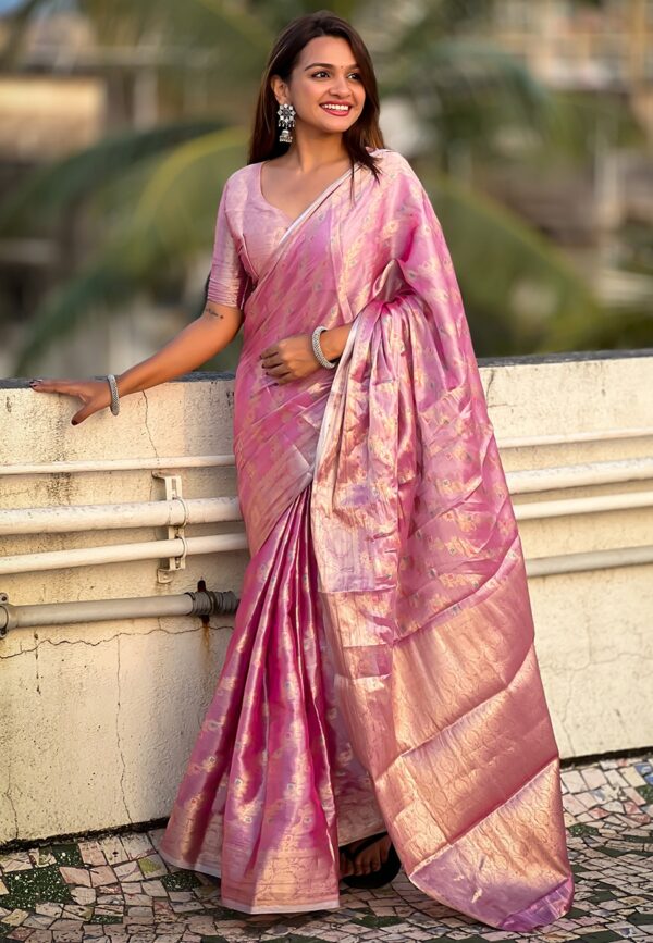 Pink Kanjivaram Soft Tissue Pattu Saree - Image 2
