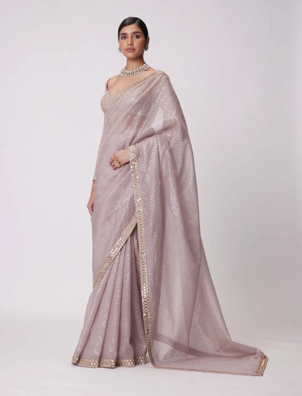 Bollywood BlockBuster Orignal Mirror And Sequence Work Design Georgette Saree - Image 2