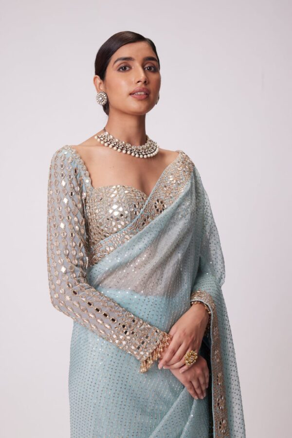 Bollywood BlockBuster Orignal Mirror And Sequence Work Design Georgette Saree