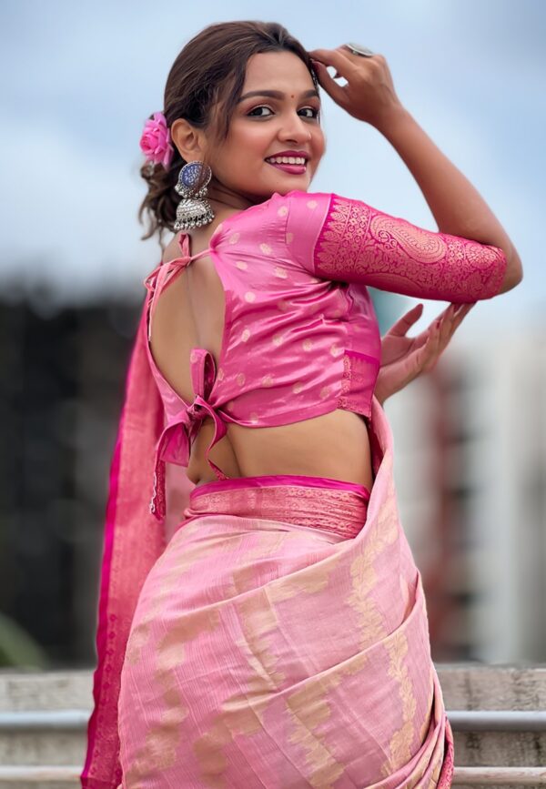 Baby Pink Kanjivaram Tissue Traditional Zari Voven Sarees
