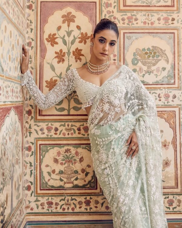 Heavy Mono Net Sequence Embroidery Work Saree