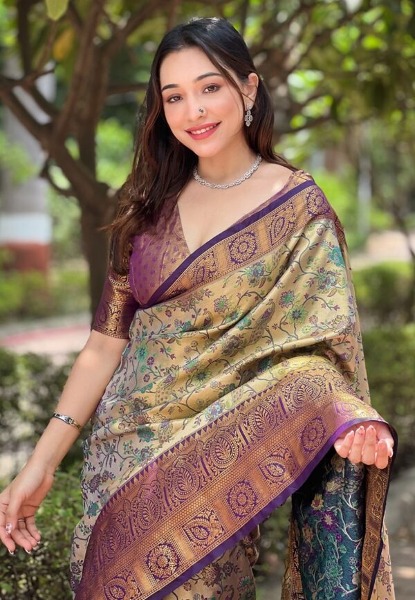 Blue Pure Dharmavaram Premium Silk Saree - Image 3