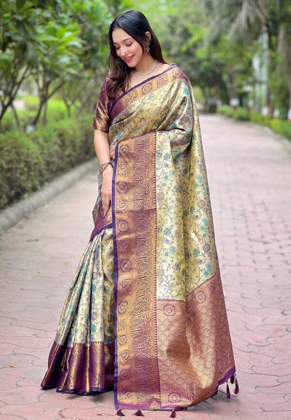 Blue Pure Dharmavaram Premium Silk Saree - Image 4