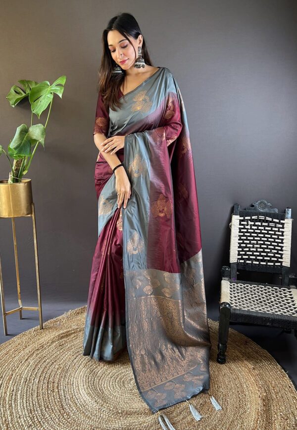 Vine Grey Silk Saree - Image 3