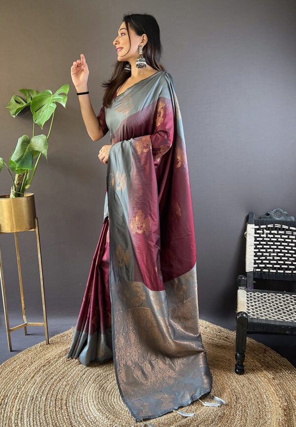 Vine Grey Silk Saree - Image 2