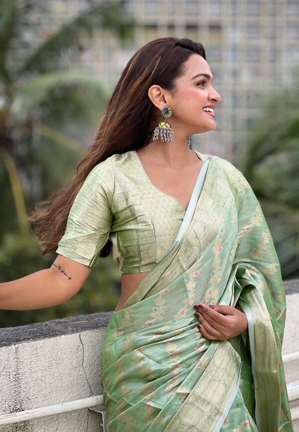 Pista colour Kanjivaram Soft Tissue saree - Image 5