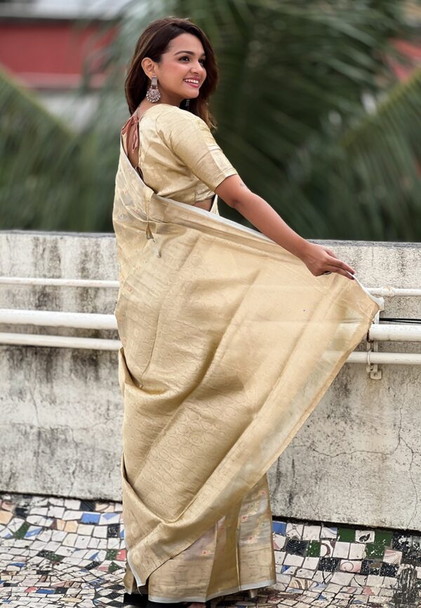 Cream Tissue Pattu Traditional Saree - Image 3