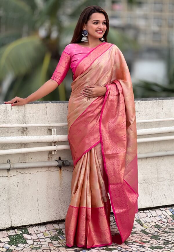 Peach Kanjivaram Tissue Saree - Image 4