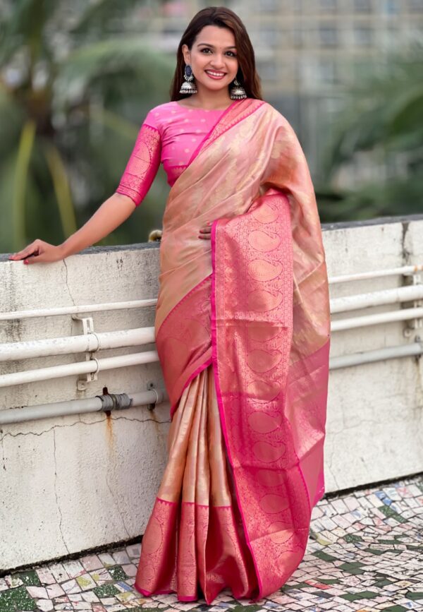 Peach Kanjivaram Tissue Saree - Image 2
