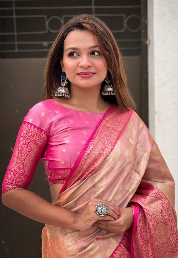 Peach Kanjivaram Tissue Saree
