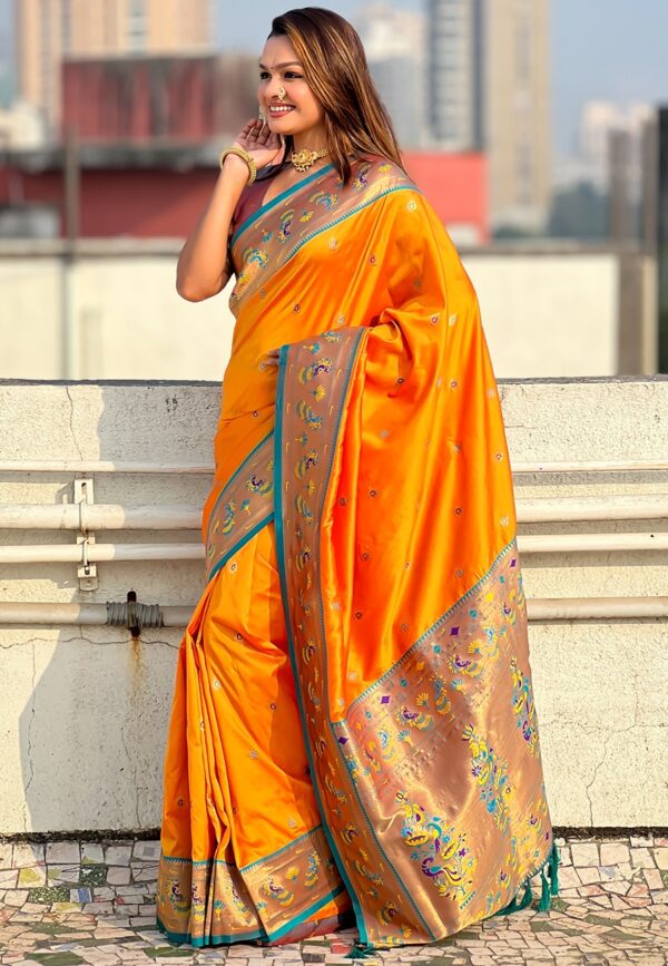 Orenge Paithani Soft Silk sarees - Image 2