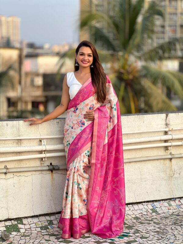 Tussar Silk Kalamkari Printed Saree