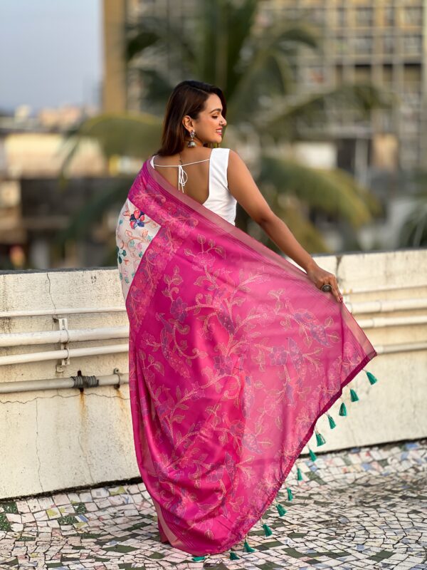 Tussar Silk Kalamkari Printed Saree - Image 3