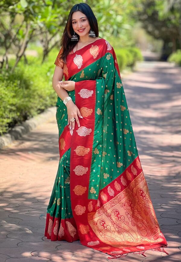 Rose gold motif green paithani saree - Image 4