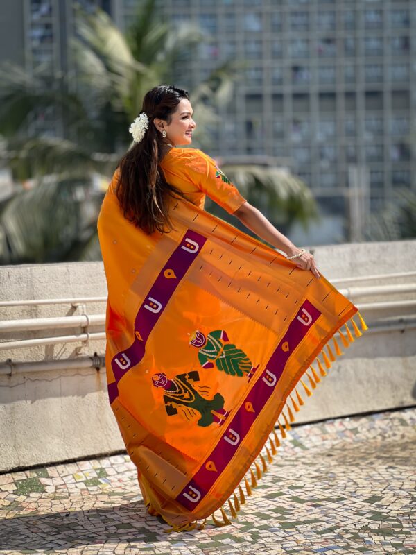 Golden Yellow Vitthala Paithni Soft Silk Saree - Image 4