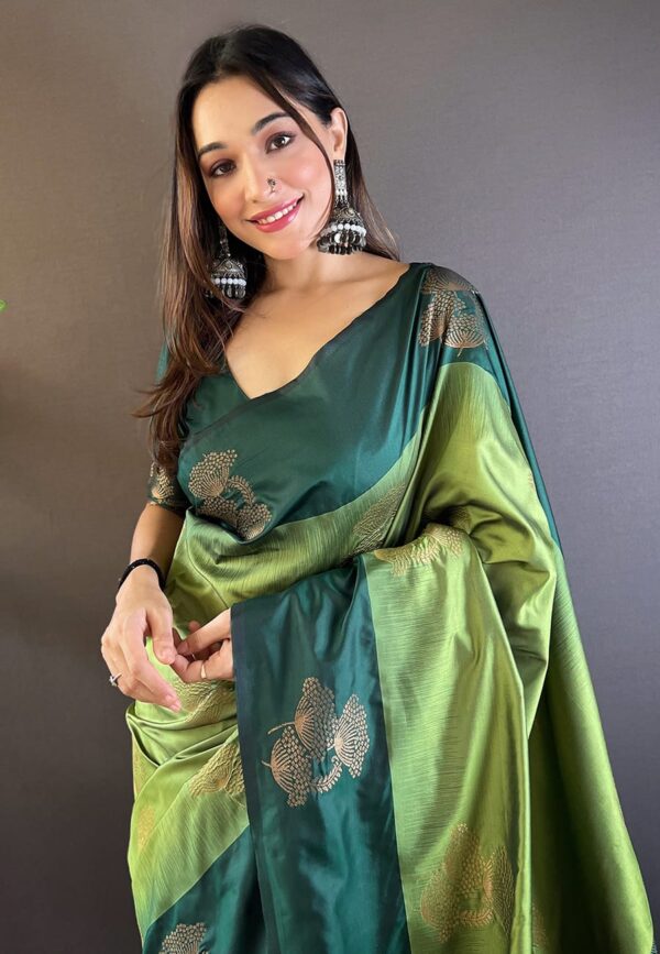 Mehndi Green Latest Dusty Silk Saree Collection