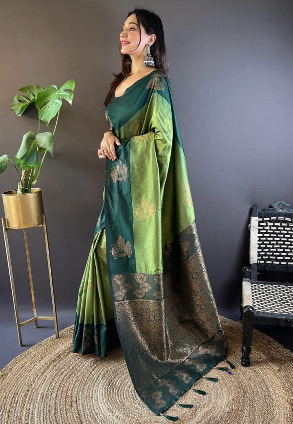 Mehndi Green Latest Dusty Silk Saree Collection - Image 3