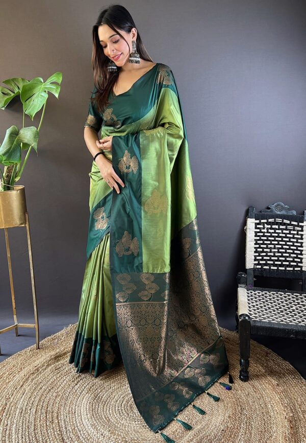 Mehndi Green Latest Dusty Silk Saree Collection - Image 2
