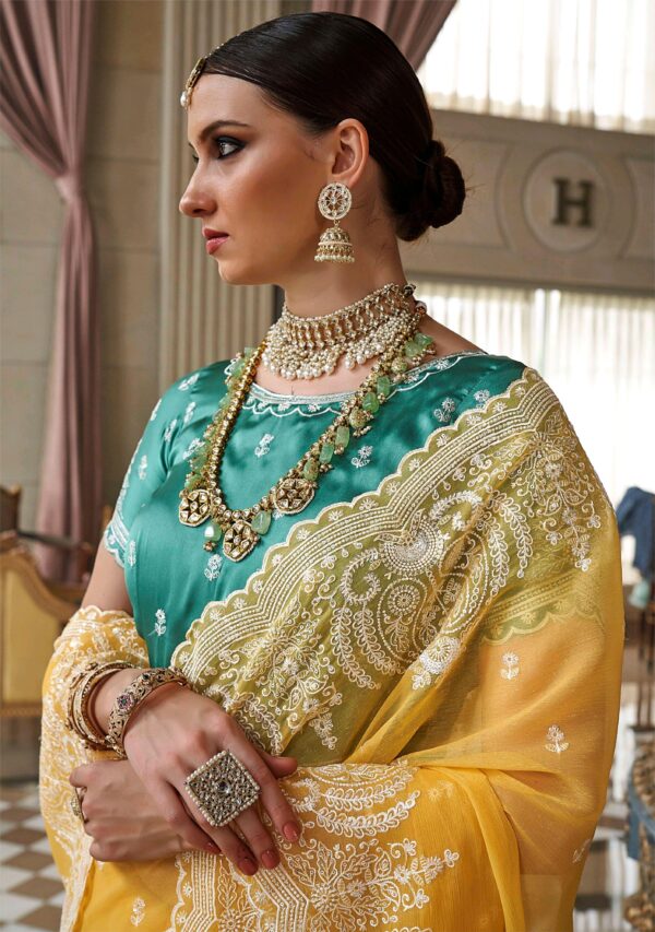 Pastel Yellow  Shimmer silk Saree - Image 2